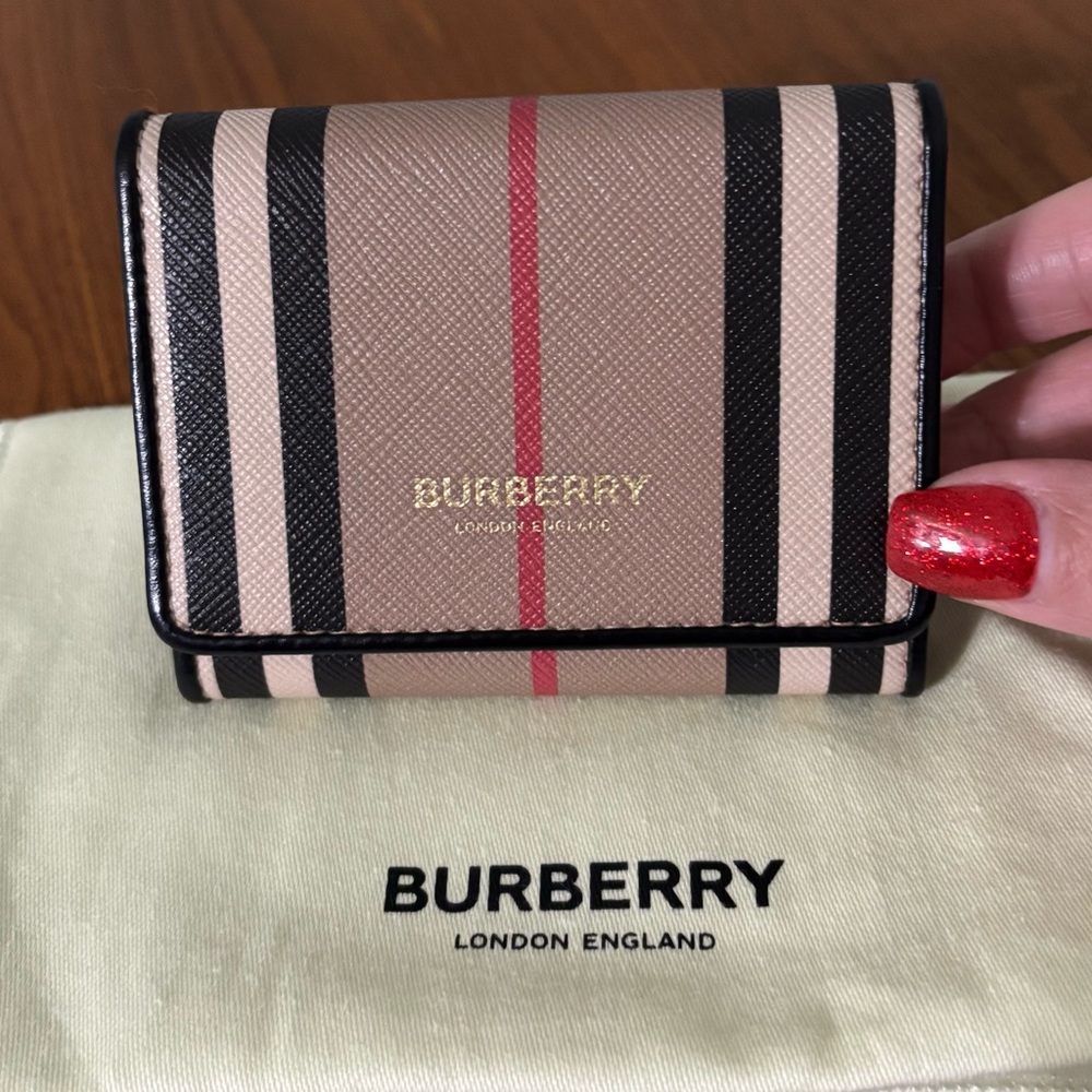 Burberry Tan and Black Striped Wallet